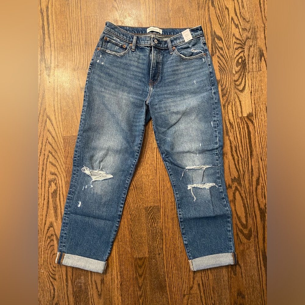 Abercrombie & Fitch Boyfriend Mid Rise Distressed Classic Wash Jeans